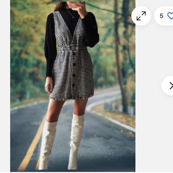 Zara Pinafore Tweed Buttons Overall Dress Blue NWT Size Small - Picture 5 of 11